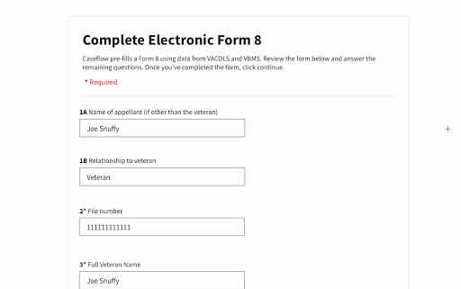 A gif scrolling through an early version of Caseflow Certification with fields like, "Full Veteran name," and "Remarks."