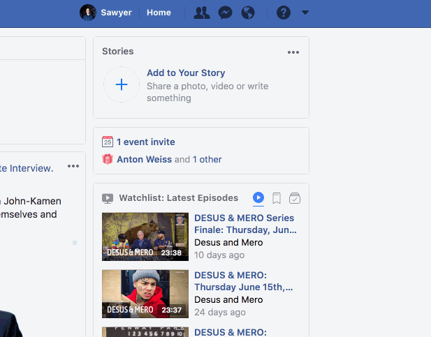 A gif example of the Help Center button on the Facebook menu bar that opens into an FAQ.