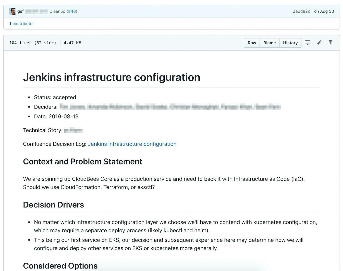 A screenshot of the Jenkins infrastructure configuration record.