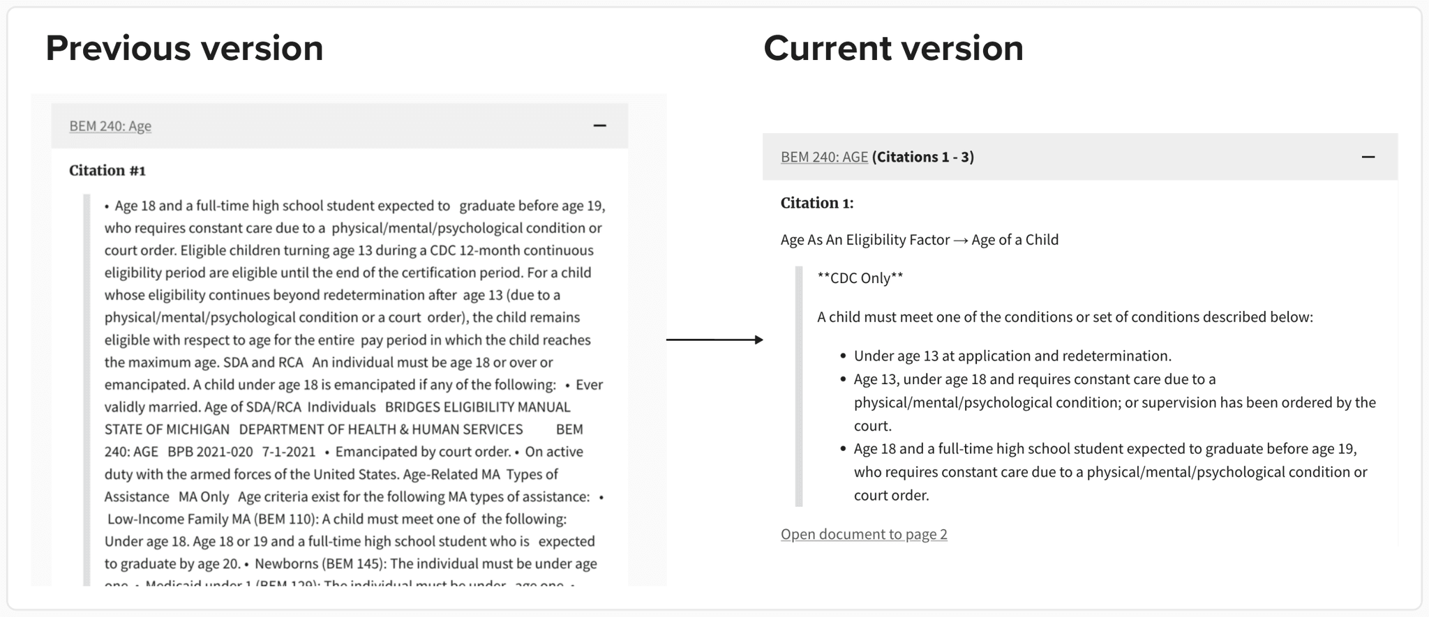 Before and after screenshots of the chatbot's citation.