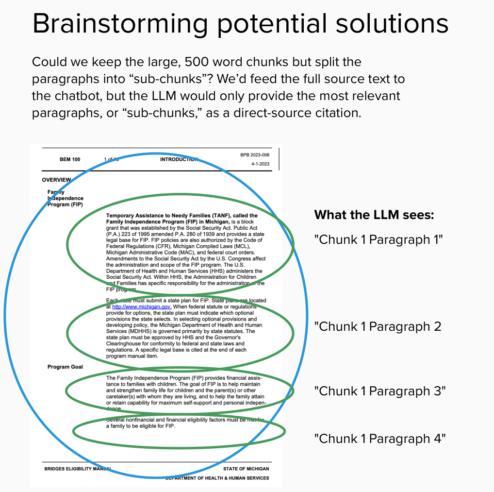 A screenshot of a document displaying a large chunk split into sub chunks.