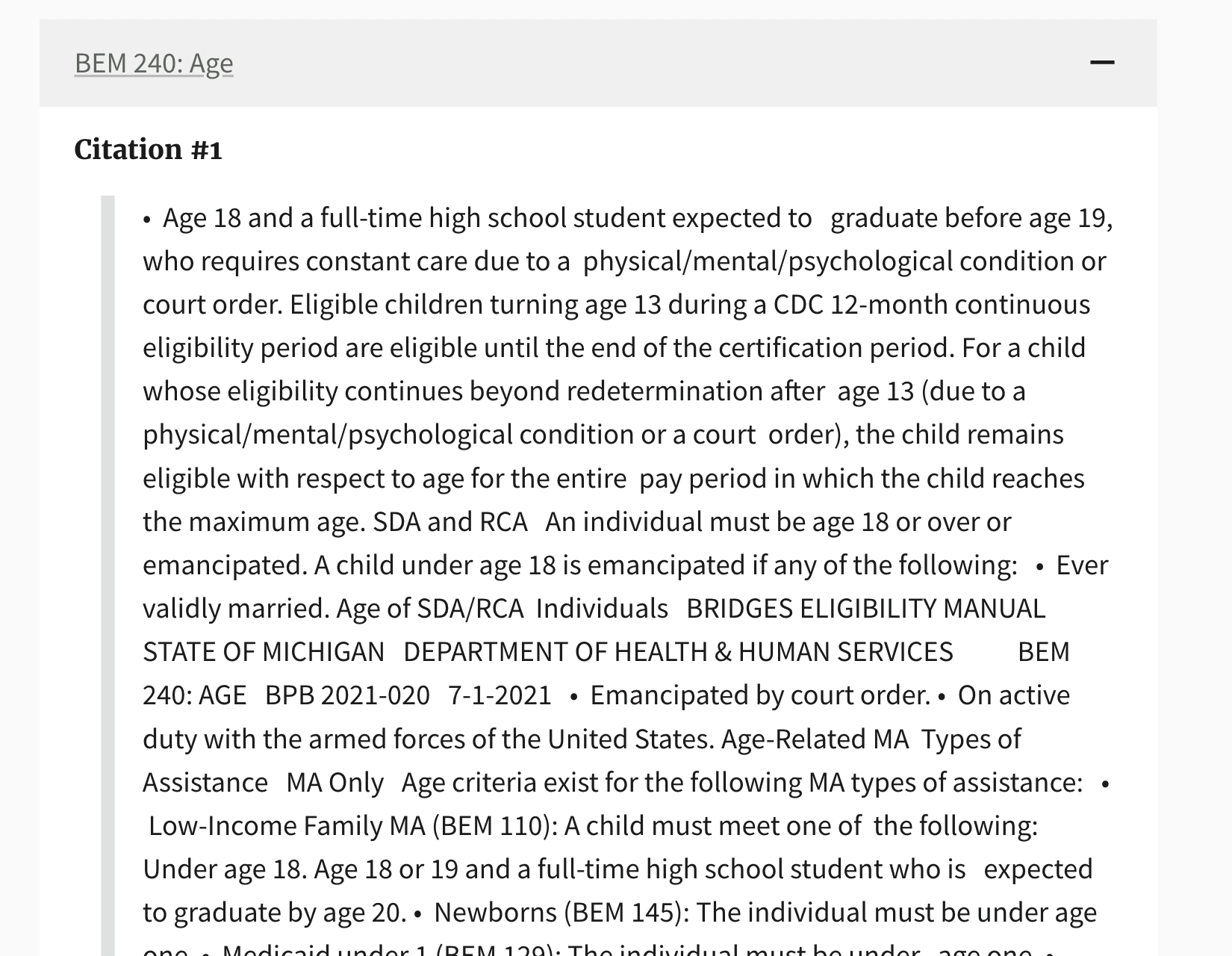 A screenshot of the chatbot's citation, which is long and confusing.