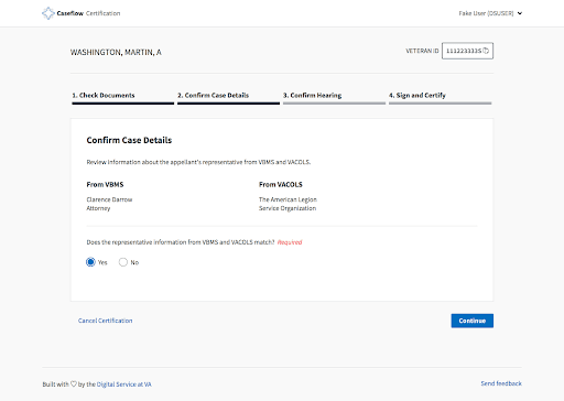 A screenshot shows a simple form with the header "Confirm Case Details" and two radio buttons for the answers "yes" and "no".
