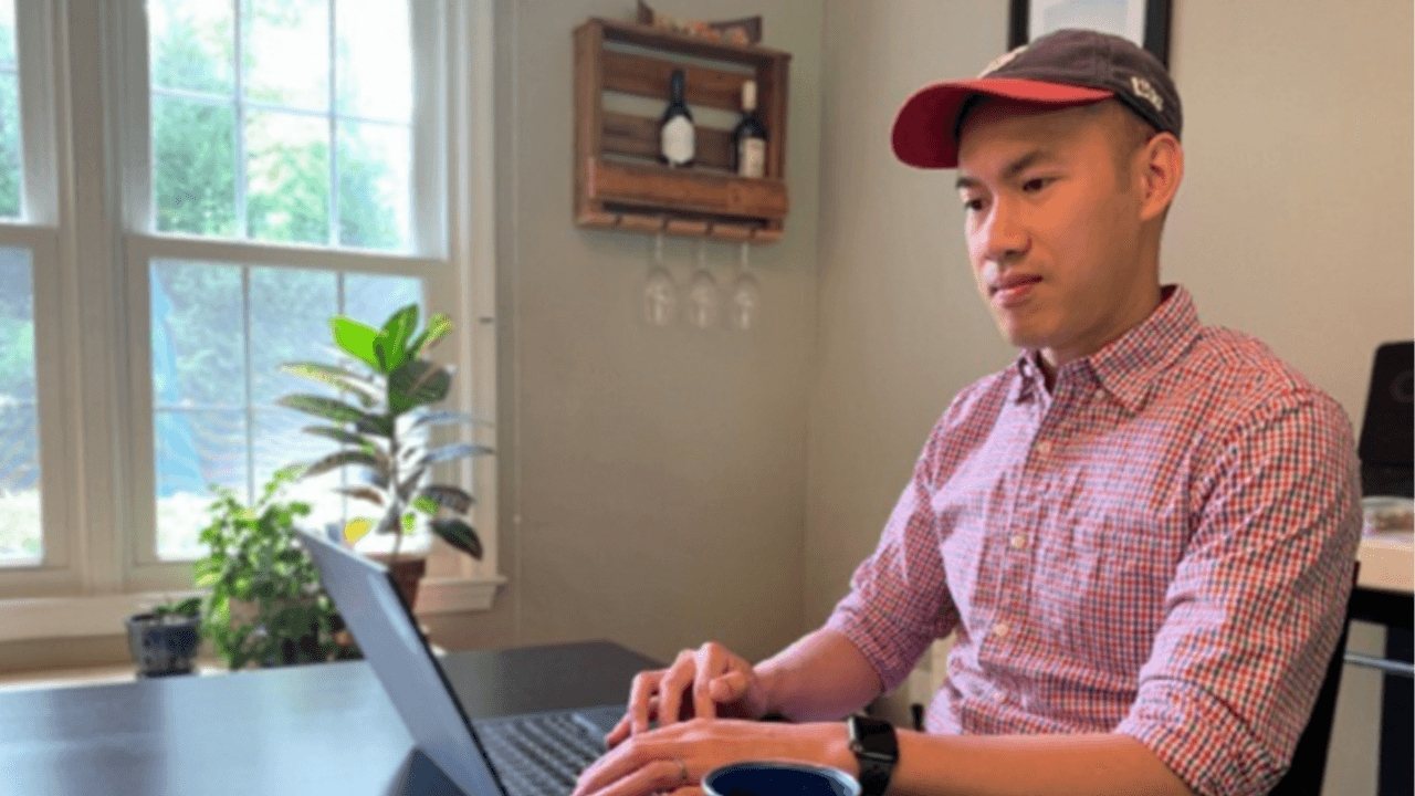 Infrastructure engineer, Wei Leong working from home.