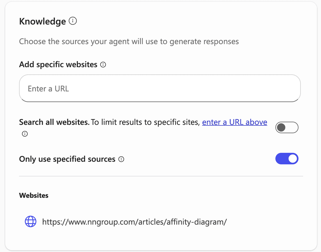 A screenshot of the knowledge section in CoPilot.