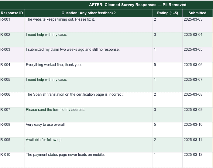 A screenshot of a mock data set after cleaning.